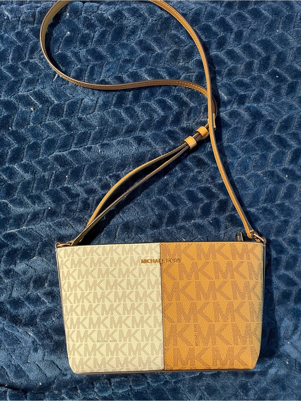 Michael Kors Tan and Cream Shoulder Bag with Gold Hardware